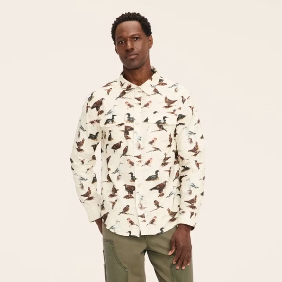 Adult Bird Motif Long Sleeve Button-Down Flannel Shirt - Woolrich x Target Cream - Picture 2 of 5